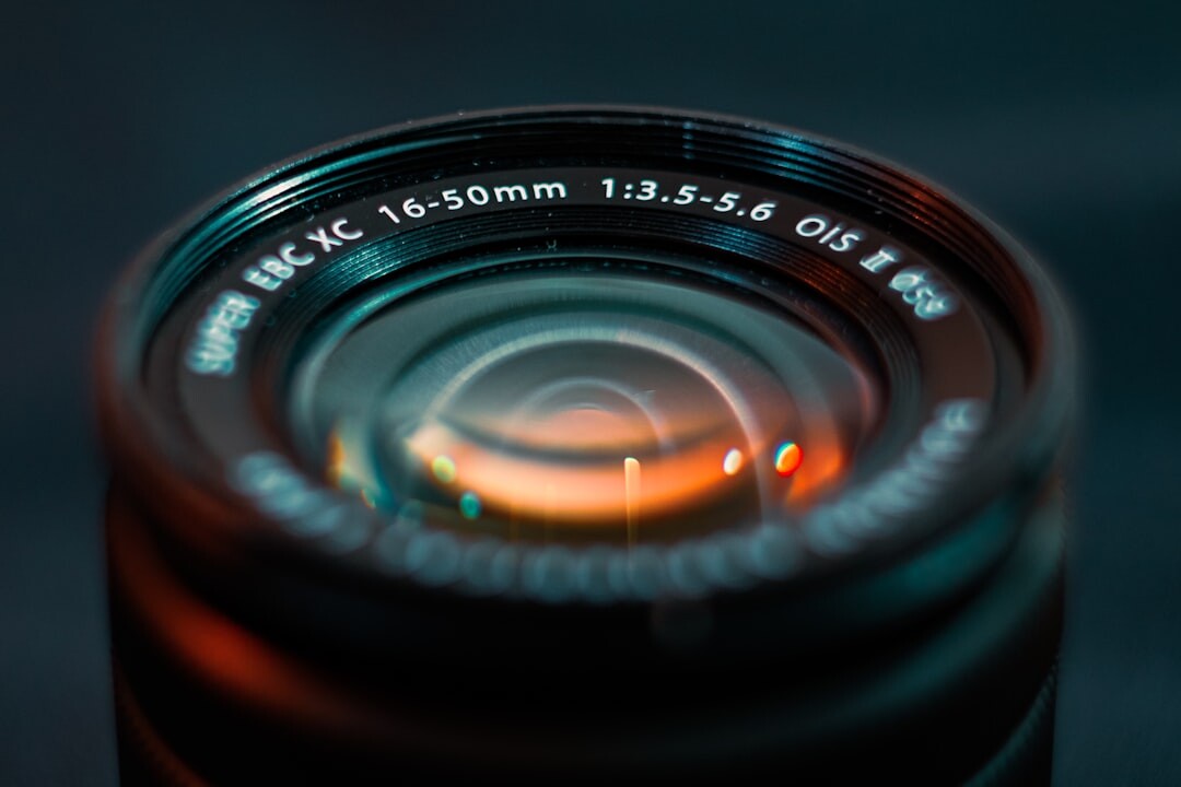 Macro shot of a camera lens with reflections
